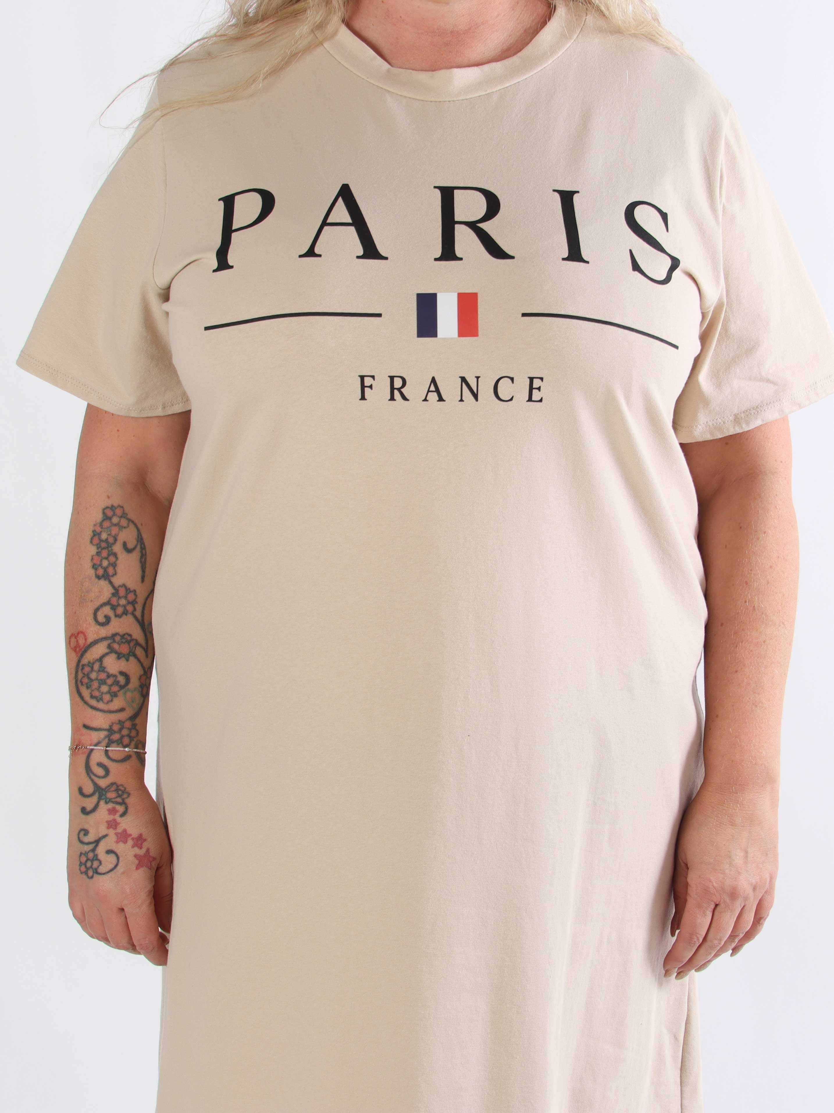 Alice - Plus size-klänning i bomull med Paris stående på bröstet